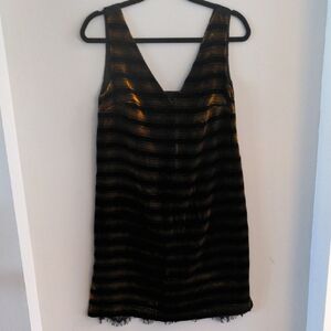 FRENCH CONNECTION Emma Black & Amber Stripe S/LESS, VNeck Dress; Size 6; NWT